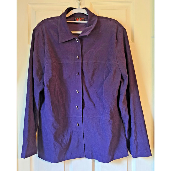 R&K Originals Solid Deep Purple Poly Suede Toggle Button Front Jacket Sz 12* - Picture 1 of 8
